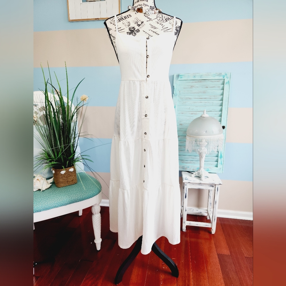 HURLEY WOMENS SOLID BUTTON FRONT TIERED MIDI DRESS - Picture 3 of 8